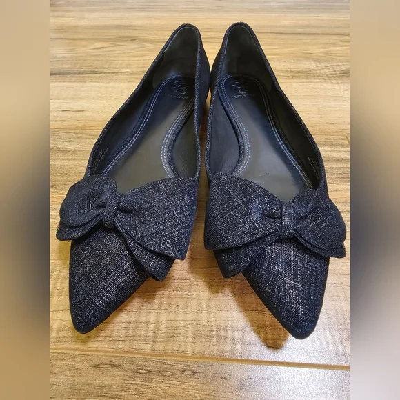 Tory Burch "Rosalind" Denim leather Pointed Toe Flats, size US 8.5 - Picture 4 of 17